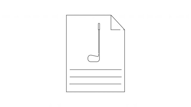 Simple Line Art Icon of Golf Club on Document Paper.
