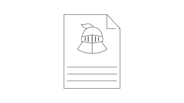 Simple Line Drawing of a Knights Helmet on a Document.