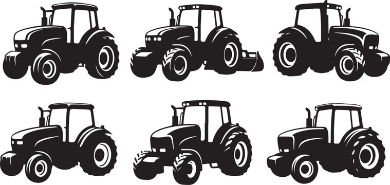 Tractor Silhouettes in Various Positions and Angles Shown