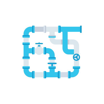Industrial pipe circuit icon, closed loop plumbing layout with gauge, facility maintenance workshop, engineering session, process utilities diagram, vector illustration