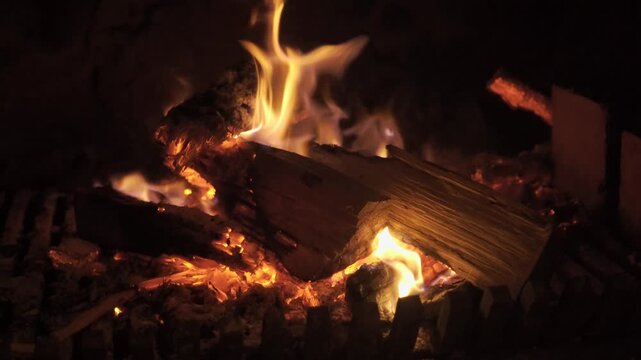 fire in fireplace outdoor ambience close up 