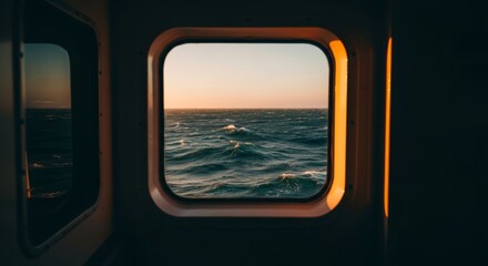 Naklejka premium Window Frame View of Ocean Sea Horizon Peaceful Travel Scenic Concept