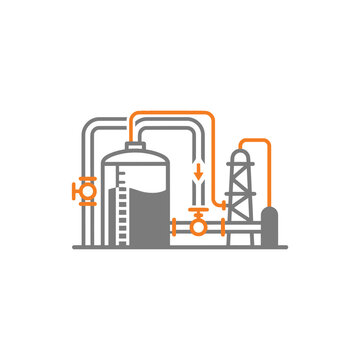 Oil refinery pipeline icon, petrochemical processing plant illustration, energy sector presentation, industrial engineering seminar, production flow diagram vector graphic
