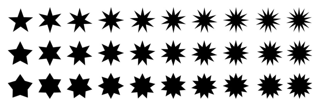 Set rating stars icon badges. Feedback customers. Rank, level of satisfaction rating. Five stars customer product rating review. Star 1, 2, 3, 4, 5, 6, 7, 8, 9, 10 icon set. Vector illustration.