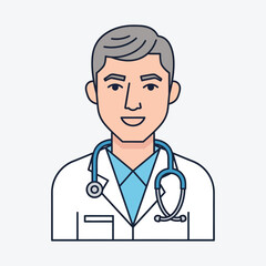 Fototapeta premium A professional male doctor illustration wearing a white lab coat and stethoscope.