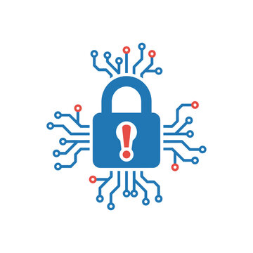 Cybersecurity lock icon, padlock with electronic circuit connections, data protection concept, online privacy awareness campaign, secure network access vector illustration