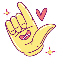 Fototapeta premium Cartoon yellow glove hand making pointing gesture.