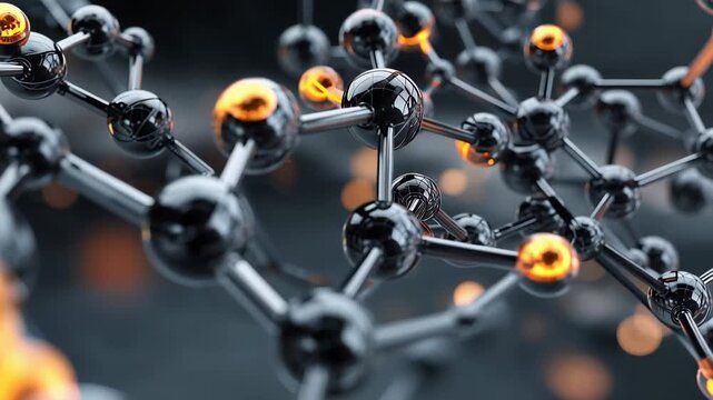 Concept of graphene molecular structure, Close-up of a glowing molecule