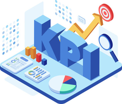 Isometric KPI Analytics Dashboard with Business Growth Charts