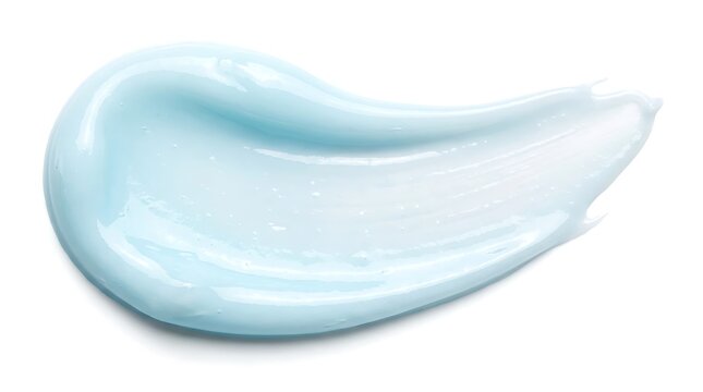 Light blue cosmetic cream swatch with small bubbles on white background, skin care product sample, clean and fresh texture, beauty and wellness element.