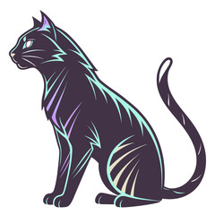 Stylized black mystical cat with intricate glowing lines. © Ella