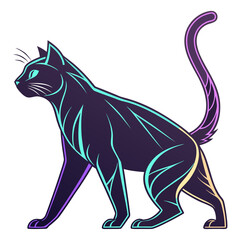 Mystical black cat with bright glowing line details. © Ella