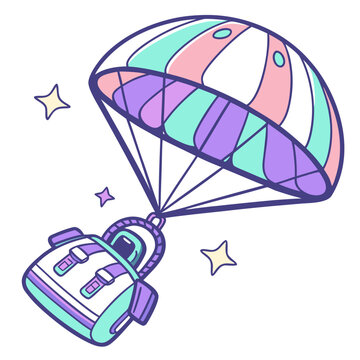 Astronaut backpack with parachute and stars.