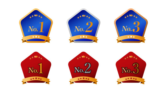 高級感のあるランキングバッジセット No.1 No.2 No.3｜ゴールド シルバー ブロンズ ワインレッド ネイビー メダル　エンブレム アイコン：メダルセットD_02_No123
