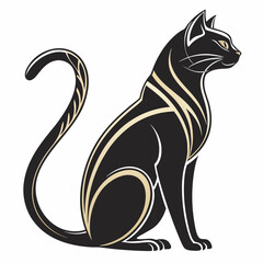 Minimalist black cat silhouette with gold lines. © cu