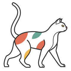 Cute calico cat walks with colorful spots illustration. © cu