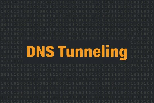 DNS Tunneling text conceptual illustration with binary code on dark background