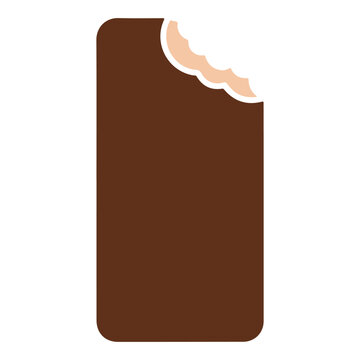 Chocolate ice cream bar with a bite taken out.