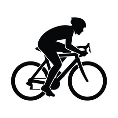 Obraz premium Silhouette of cyclist riding road bicycle isolated on white background vector art.