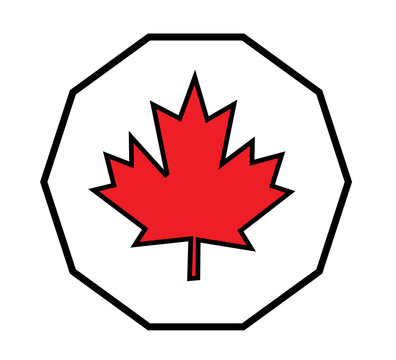 Canadian maple leaf vector icon, red national symbol in decagon frame, patriotic emblem design