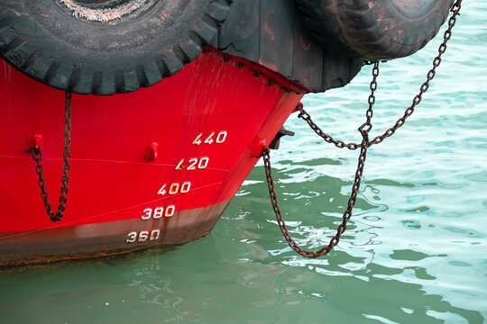 Waterline Draft Marks on Red Ship Hull
