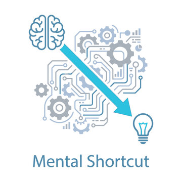 Mental shortcut icon, heuristic thinking symbol, fast decision pathway, behavioral science session, strategy workshop, critical thinking course, modern vector illustration