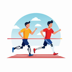 Fototapeta premium Paralympic runners crossing the finish line with prosthetic legs