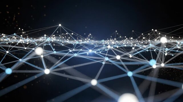 Abstract digital network connection with glowing nodes and lines representing technology and data flow