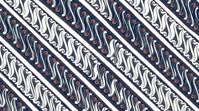 Indonesian Batik Parang Pattern with Blue and Grey Tones