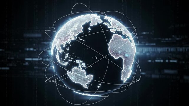 Digital globe with glowing network connections illustrating global data exchange and advanced technology concept