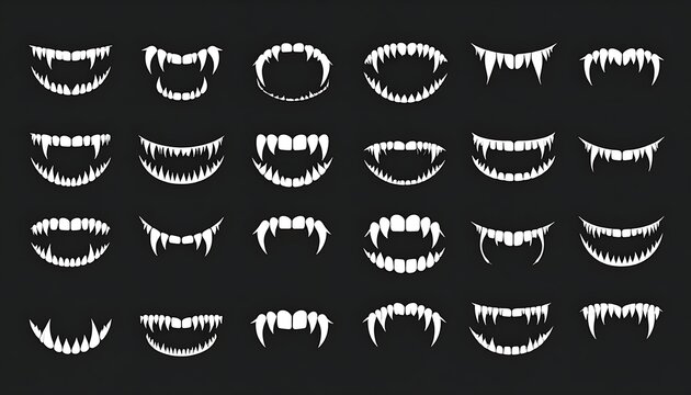 Various vampire fangs and teeth illustrations.