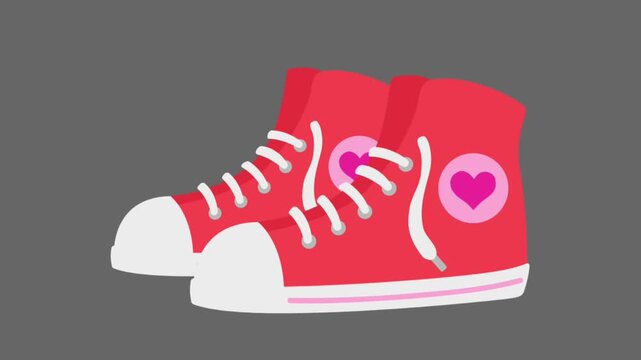 Flat vector illustration of a pair of classic red high-top canvas sneakers
