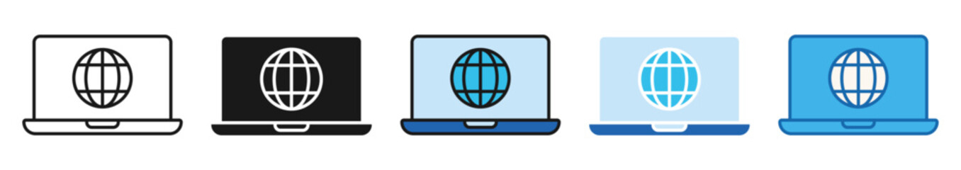 laptop globe icon set. worldwide internet connection and global business communication technology © Sabbir