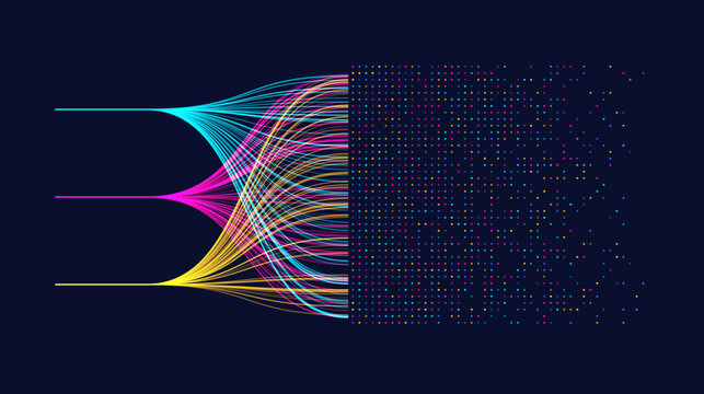 abstract data flow. digital transformation process and big data information stream
