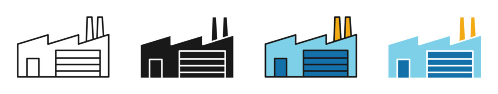 industrial factory icons. set of manufacturing plant and warehouse symbols for industrial business and production graphics