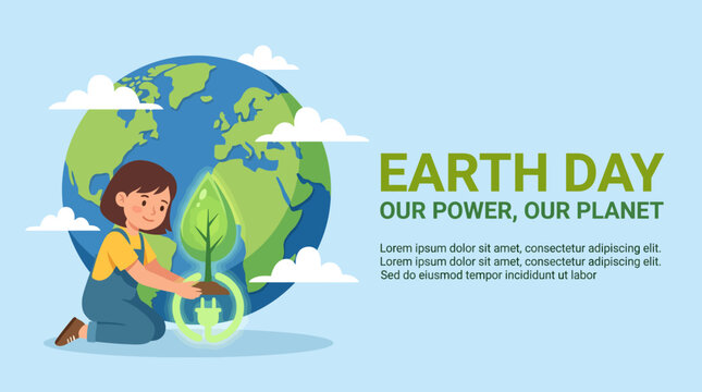 A vibrant portrayal of Earth Day showcasing a child nurturing a plant while engaging with the planet, highlighting the importance of environmental consciousness and sustainability.