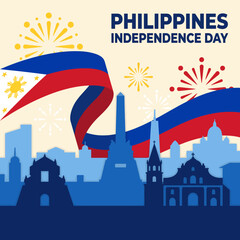 This striking image celebrates the spirit of the Philippines Independence Day with symbolic decorations, colors, and architectural landmarks that embody national pride. © nan sun