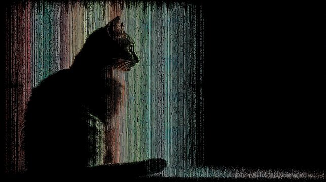 Cat silhouette with prismatic impossible gradient, colors violating natural gamut, futuristic surreal creature form