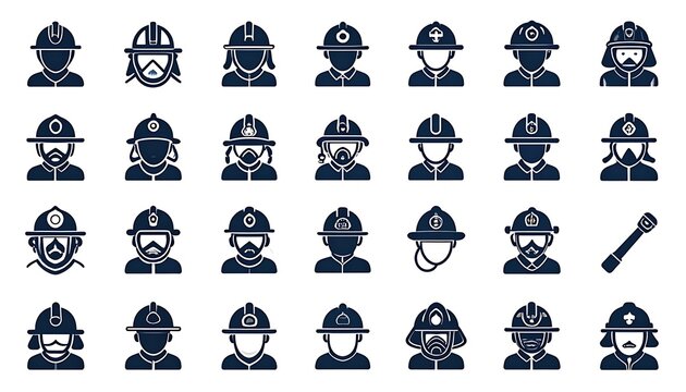 Firefighter helmets and protective gear icons.