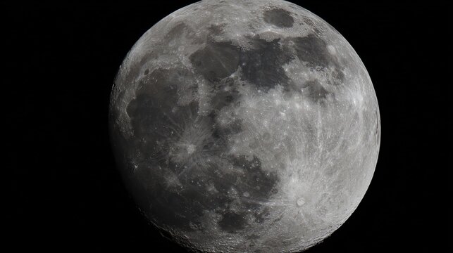 High-resolution full moon close-up, crater details visible against dark night, cool blue radiance, space theme background