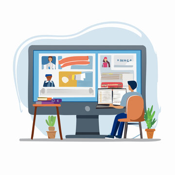 Person attending online meeting or class on computer