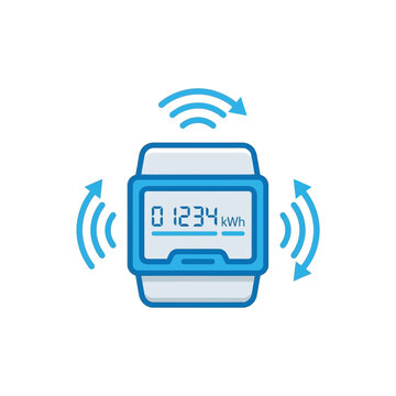 Smart electricity meter, wireless consumption monitor, kilowatt hour display, home energy audit, utility billing dashboard, sustainability program, clean vector illustration