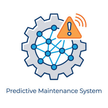 Predictive maintenance system, connected gear with sensors and warning, vibration analytics training, condition monitoring course, asset reliability conference, vector illustration