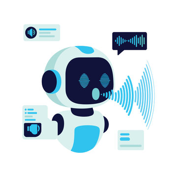 Conversational ai assistant, speech bubbles and audio waves, voice interface design, workshop, call center innovation, communication technology session, vector illustration