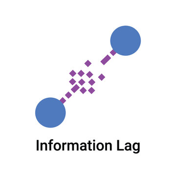 Information lag icon, delayed data transfer nodes, communication latency workshop, reporting delay session, dashboard accuracy improvement, operations planning, vector illustration