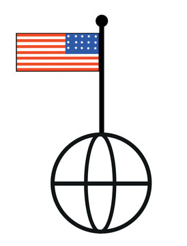 Betsy Ross flag on globe in flat design with white background for patriotic themes
