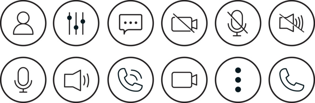 enable and disable video camera icon set, collection of record and mute video icons, professional illustration.
