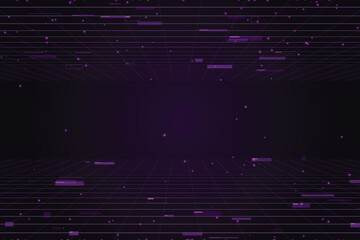 Obraz premium Digital grid with floating purple rectangles and circles abstract technology network