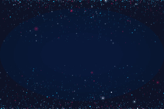 Digital glitch border with falling pixels and geometric shapes