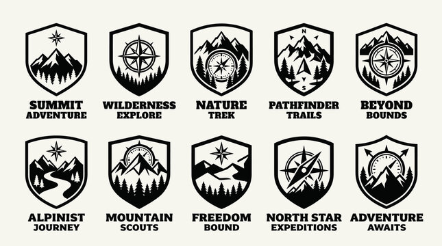 Shield Style Mountain Expedition and Pathfinding Adventure Badges